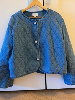 kate spade Quilted Denim Jacket with Pearl Buttons - Blue